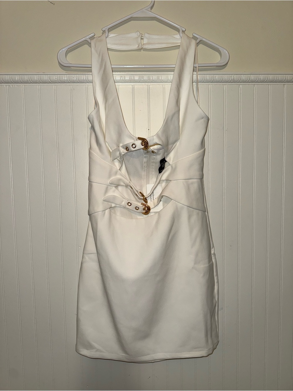 Windsor Cream Mini Dress with Gold Buckle Accents